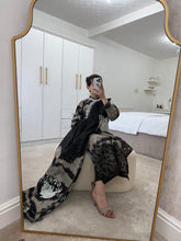 Load image into Gallery viewer, Maria B inspired - Black long kameez suit with khaddar trouser and shawl- Immediate Dispatch