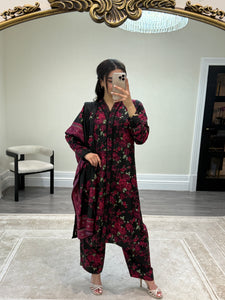 Winter printed lilen suits with lace details and cheddar duppata. Shirt with trouser and duppata winter prints Asian casual suit (immediate dispatch)