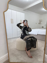 Load image into Gallery viewer, Maria B inspired - Black long kameez suit with khaddar trouser and shawl- Immediate Dispatch