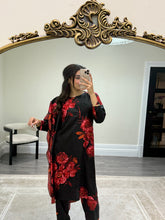 Load image into Gallery viewer, Winter printed lilen suits with lace details and cheddar duppata. Shirt with trouser and duppata winter prints Asian casual suit (immediate dispatch)
