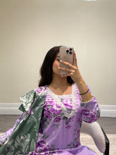 Load image into Gallery viewer, Winter printed lilen suits with lace details and cheddar duppata. Shirt with trouser and duppata winter prints Asian casual suit (immediate dispatch)