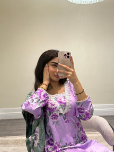 Winter printed lilen suits with lace details and cheddar duppata. Shirt with trouser and duppata winter prints Asian casual suit (immediate dispatch)