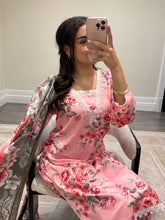 Load image into Gallery viewer, Winter printed lilen suits with lace details and cheddar duppata. Shirt with trouser and duppata winter prints Asian casual suit (immediate dispatch)