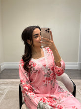 Load image into Gallery viewer, Winter printed lilen suits with lace details and cheddar duppata. Shirt with trouser and duppata winter prints Asian casual suit (immediate dispatch)