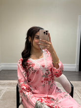 Load image into Gallery viewer, Winter printed lilen suits with lace details and cheddar duppata. Shirt with trouser and duppata winter prints Asian casual suit (immediate dispatch)