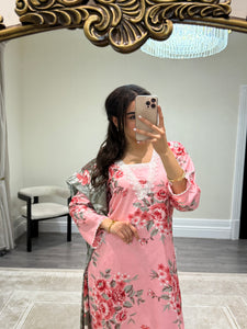 Winter printed lilen suits with lace details and cheddar duppata. Shirt with trouser and duppata winter prints Asian casual suit (immediate dispatch)