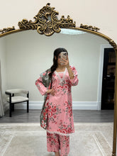 Load image into Gallery viewer, Winter printed lilen suits with lace details and cheddar duppata. Shirt with trouser and duppata winter prints Asian casual suit (immediate dispatch)