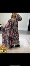 Load image into Gallery viewer, Floral print suit. With organza and wide leg trouser.Pakistani Indian shalwar kameez.