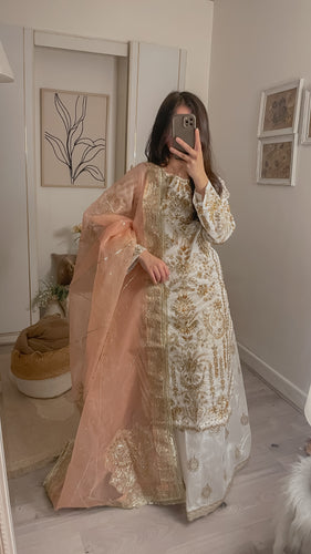 White and golden stitched sharara (immediate dispatch)