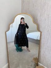 Load image into Gallery viewer, Silk 3 piece suit with gems embellishment and organza tye dye duppata.