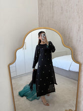 Load image into Gallery viewer, Silk 3 piece suit with gems embellishment and organza tye dye duppata.
