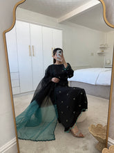 Load image into Gallery viewer, Silk 3 piece suit with gems embellishment and organza tye dye duppata.