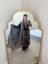 Load image into Gallery viewer, Qalamkar inspired lawn embroidered 3 piece suit with khadi net duppata.