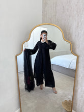 Load image into Gallery viewer, Black lawn embroidered 3 piece suit with kahdi net duppata.