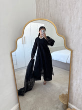 Load image into Gallery viewer, Black lawn embroidered 3 piece suit with kahdi net duppata.