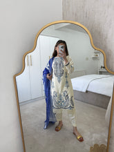 Load image into Gallery viewer, Dhanak blue and cream suit with wool shawl