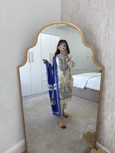 Load image into Gallery viewer, Dhanak blue and cream suit with wool shawl