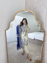 Load image into Gallery viewer, Dhanak blue and cream suit with wool shawl