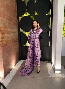 Purple Printed Embroidered & Mirror Work Premium Silk 3pc Suit (Immediate Dispatch)