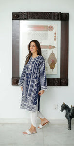 Navy Blue Embroidered Kurta(2-5 weeks delivery)