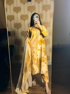 3pc Yellow Silk Tye & Dye Suit