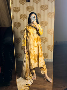 3pc Yellow Silk Tye & Dye Suit