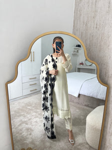 Black and cream chiffon suit (immediate dispatch)