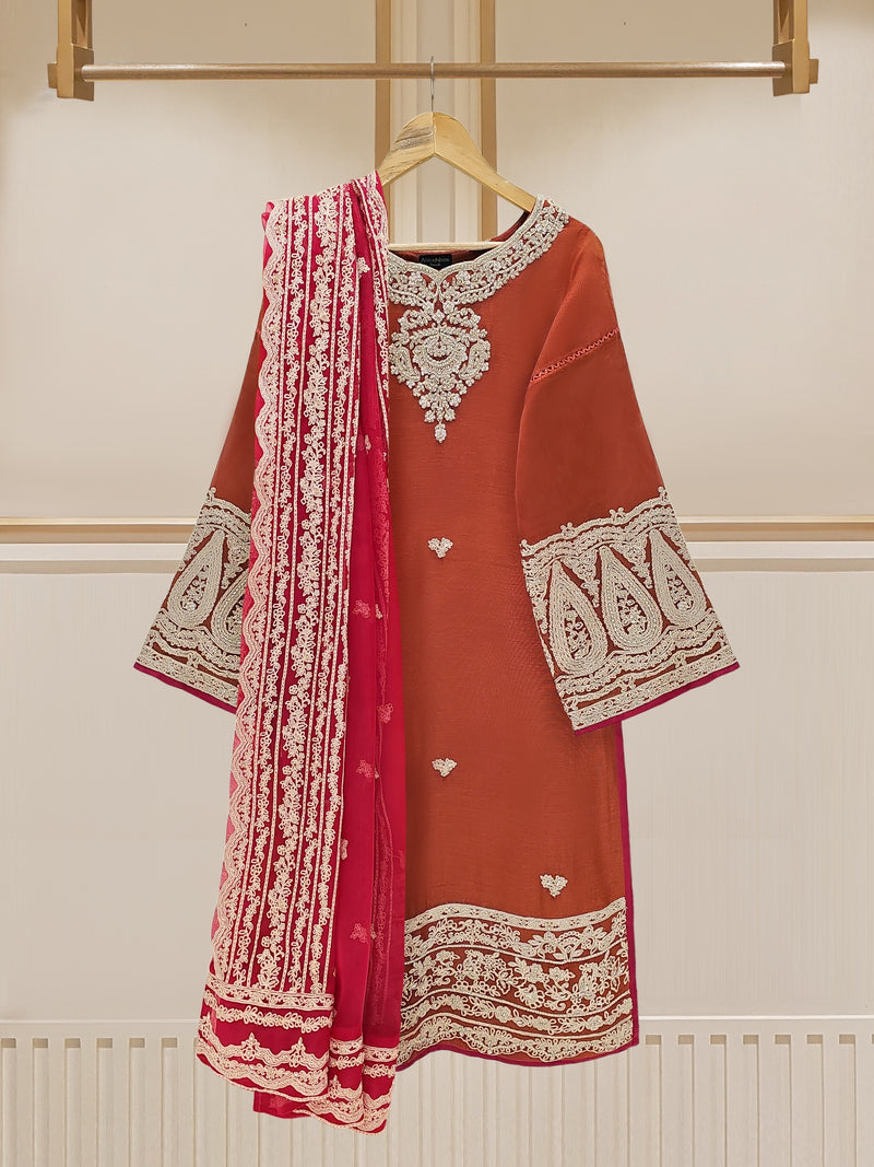 3 PIECE - PURE COTTON NET EMBROIDERED SUIT S109746