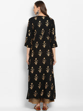 Load image into Gallery viewer, Women Black &amp; Gold-Toned Printed Kurta with Trouser (PREORDER 2-4 WEEKS DELIVERY)