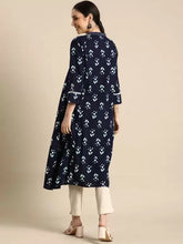 Load image into Gallery viewer, Navy Blue &amp; White Printed Indigo Kurta(2-5 weeks delivery)