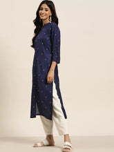 Load image into Gallery viewer, Pure Cotton Navy Blue &amp; Golden Ethnic Motifs Printed Kurta 2 Piece (2-5 weeks delivery)