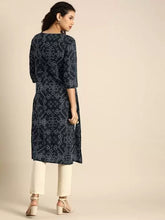Load image into Gallery viewer, Navy Blue &amp; White Bandhani Printed Pure Cotton Kurta(2-5 weeks delivery)