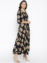 Load image into Gallery viewer, Women Black &amp; Golden Printed Maxi Dress (PREORDER 2-4 WEEKS DELIVERY)