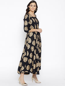 Women Black & Golden Printed Maxi Dress (PREORDER 2-4 WEEKS DELIVERY)