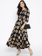 Load image into Gallery viewer, Women Black &amp; Golden Printed Maxi Dress (PREORDER 2-4 WEEKS DELIVERY)