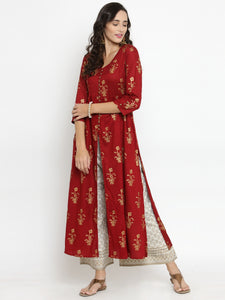 Women Red & Off-White Printed Kurta with Palazzos (PREORDER 2-4 WEEKS DELIVERY)