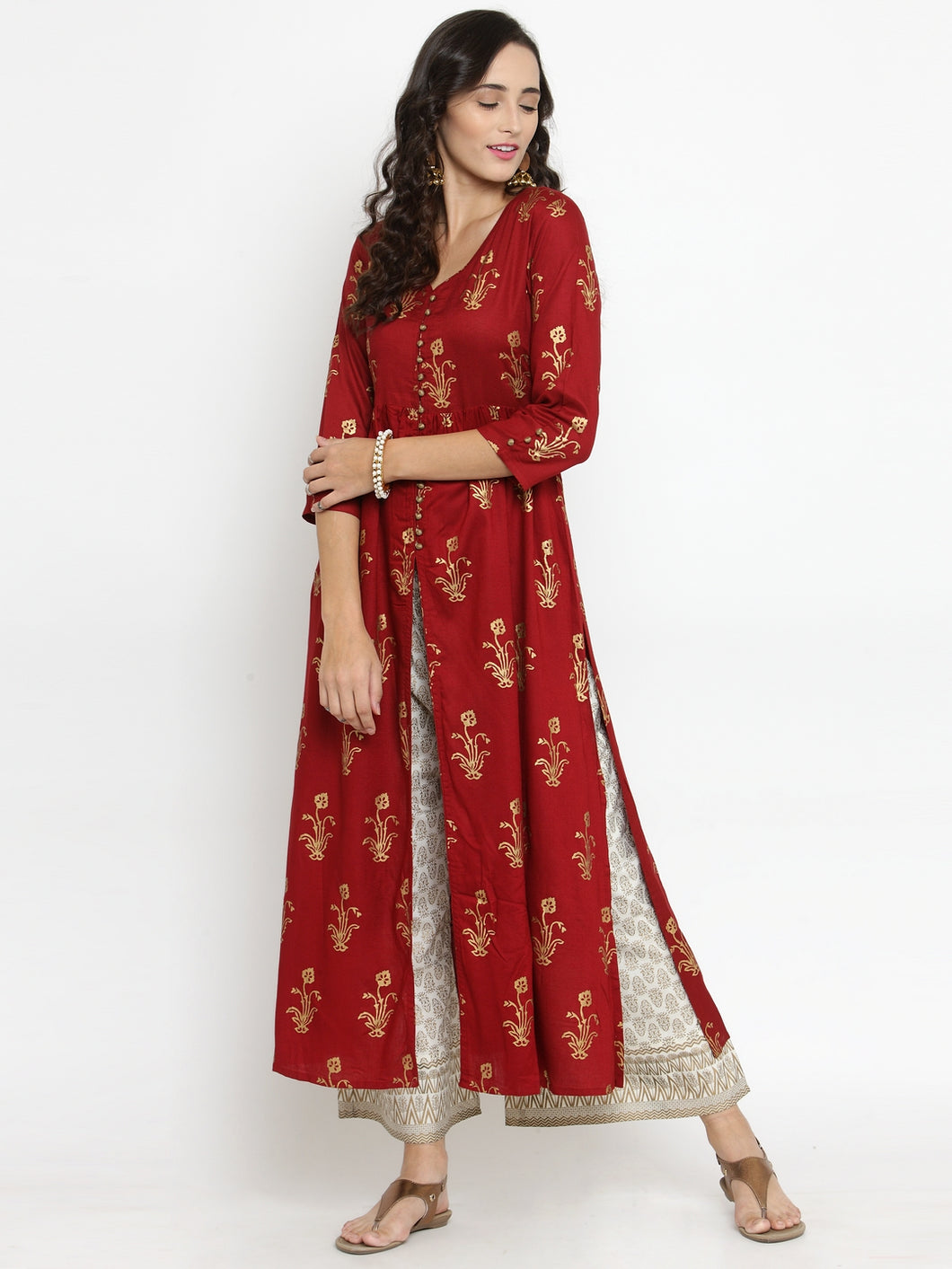 White & Red Color Hand embroidered Kurti & Gharara Palazzo Pant with D –  CNP Associates LLC