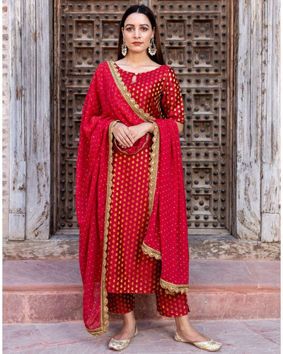 Red Brocade Set – Set Of Three (2-5 weeks delivery)