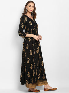 Women Black & Gold-Toned Printed Kurta with Trouser (PREORDER 2-4 WEEKS DELIVERY)