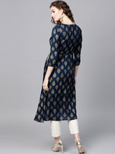 Load image into Gallery viewer, Blue Gold Printed Frock &amp; White Trouser (PREORDER 2-4 WEEKS DELIVERY)
