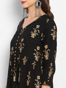 Women Black & Gold-Toned Printed Kurta with Trouser (PREORDER 2-4 WEEKS DELIVERY)