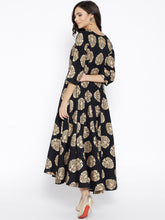 Load image into Gallery viewer, Women Black &amp; Golden Printed Maxi Dress (PREORDER 2-4 WEEKS DELIVERY)