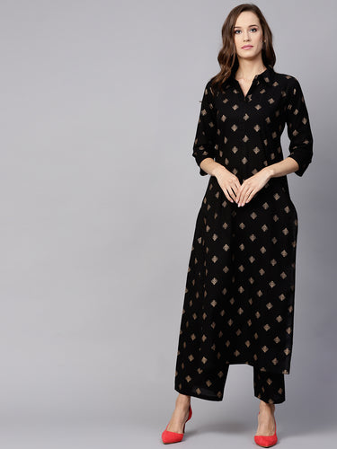 Black gold printed kurta and trouser