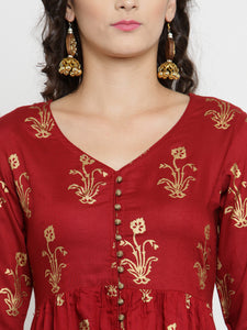 Women Red & Off-White Printed Kurta with Palazzos (PREORDER 2-4 WEEKS DELIVERY)