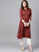 Load image into Gallery viewer, Women Maroon &amp; Golden Printed A-Line Kurta (PREORDER 2-4 WEEKS DELIVERY)