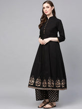 Load image into Gallery viewer, Black Print Border Frock With Trouser (PREORDER 2-4 WEEKS DELIVERY)